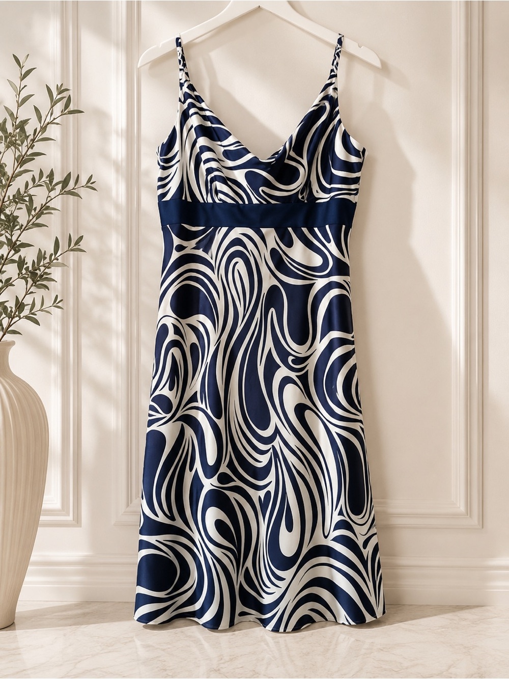 Ann Taylor Blue White Abstract Print Silk Midi Dress Sleeveless